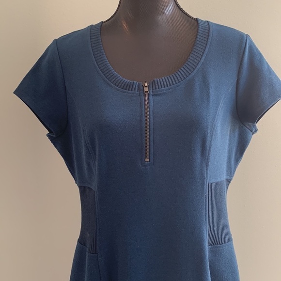 Spense Midnight Blue Cap Sleeve Knee Length Knit Dress with Zipper Size 14 - Picture 2 of 10